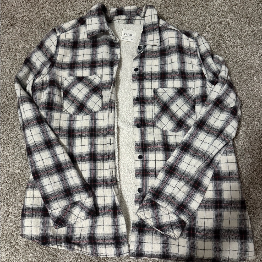 Ci Sono Plaid Jacket - Black, White, Red